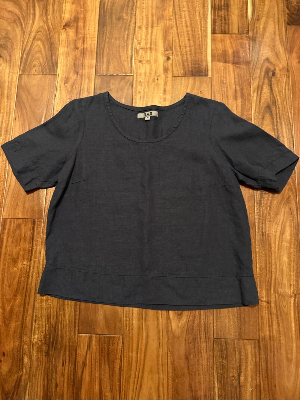 Flax Black Short-Sleeve 100% Linen Top Sz M